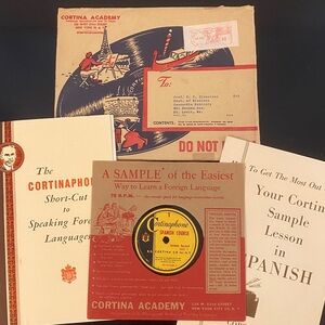 Vintage 1955 Cortina Academy Mailer Sample  Spanish Course Record and Ad Booklet